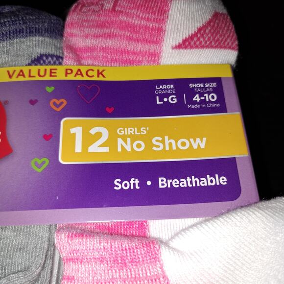 3 X Value 12 Packs Hanes Girls Wicking Cool Comfort No Show Socks Size L 4-10 - Picture 4 of 7